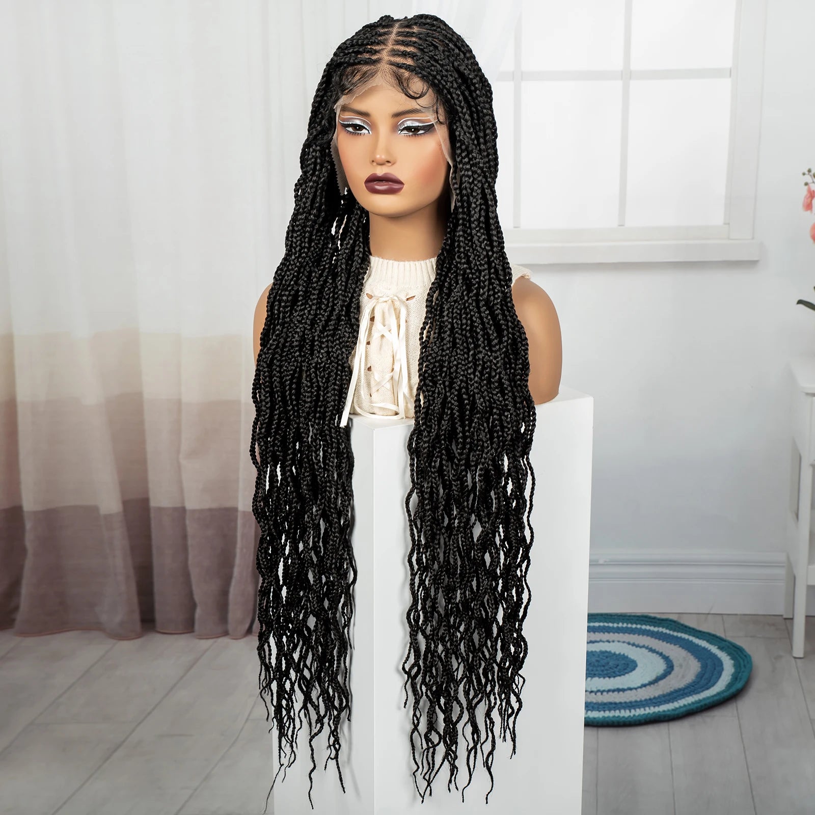 36" Ginger Orange Twisted Knotless Box Braids Wig | Full Lace | Baby Hair Luxegan