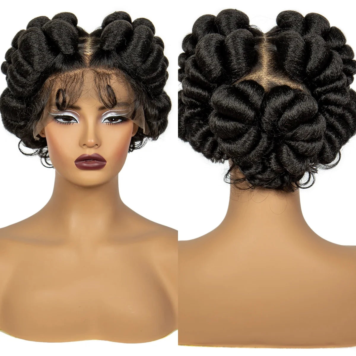 Ginger Orange Bantu Knotless Braids Wig | Short Cute Handmade | Full Lace Luxegan
