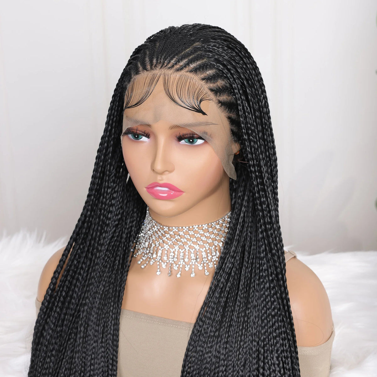 13x4 Goddess Faux Locs Braided Wig | Knotless Twist Box Braids | Long Synthetic Lace Front | Bleached Knots Luxegan