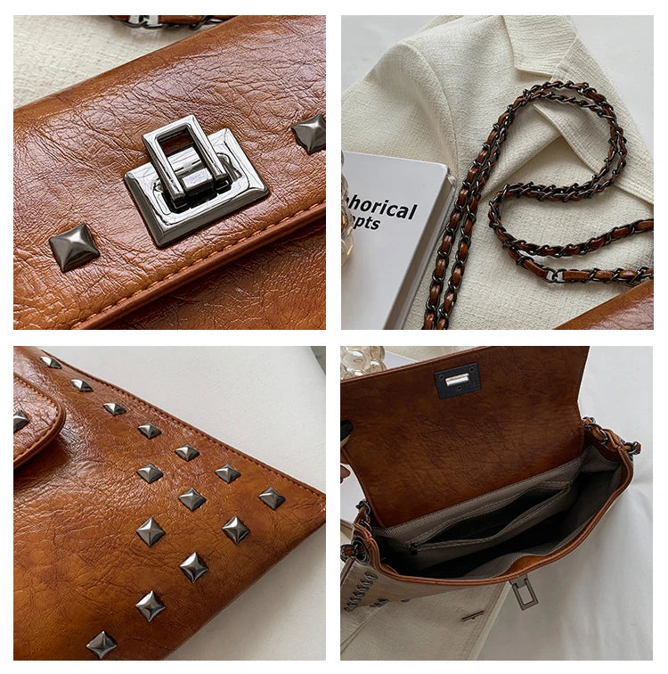 Punk Rivet Envelope Bag | Moto Underarm Shoulder Bag Luxegan
