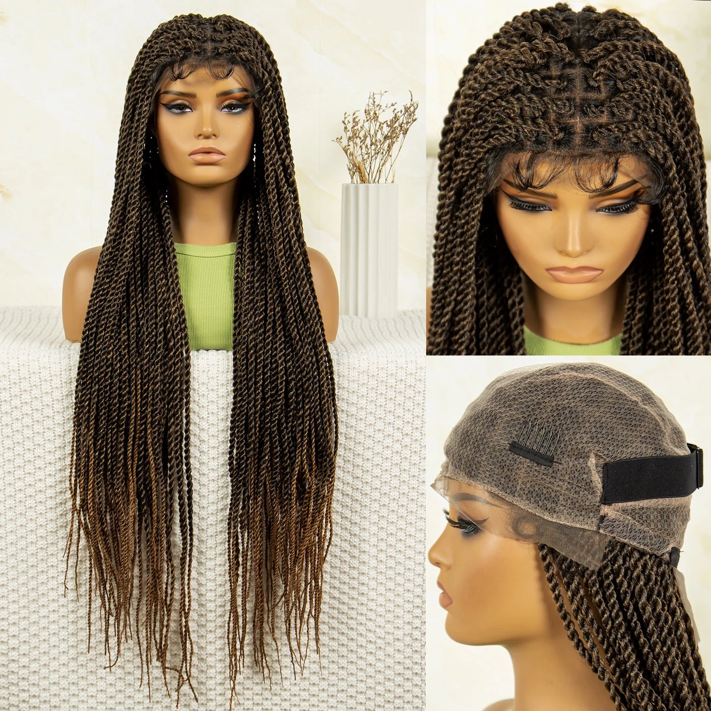 40" 360° HD Full Lace Knotless Twist Braids Wig | Blended Long Box Braids Luxegan