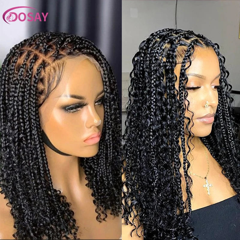 12" Curly Boho Braids Bob Wig | 360 Full Lace | Knotless Box Braids | Baby Hair Luxegan