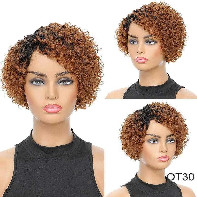 8-Inch Bouncy Curly Pixie Cut Wig | Side Part Brazilian Human Hair Luxegan