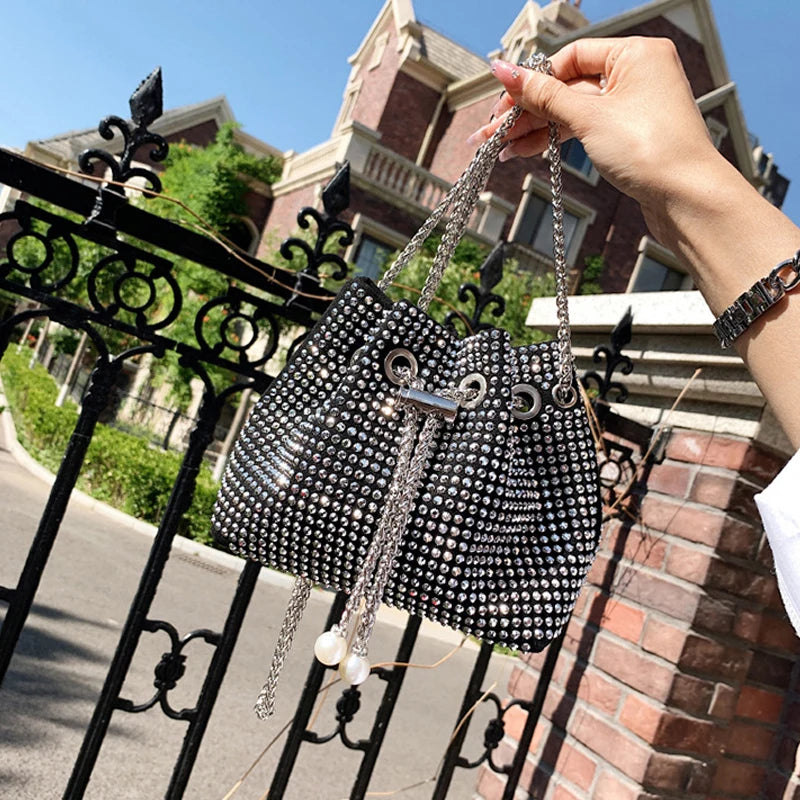 Luxury Women's Horseshoe Bucket Bag | New High Quality PU Leather One Shoulder Handbag (Exquisite Rivet & Chain Design) Luxegan