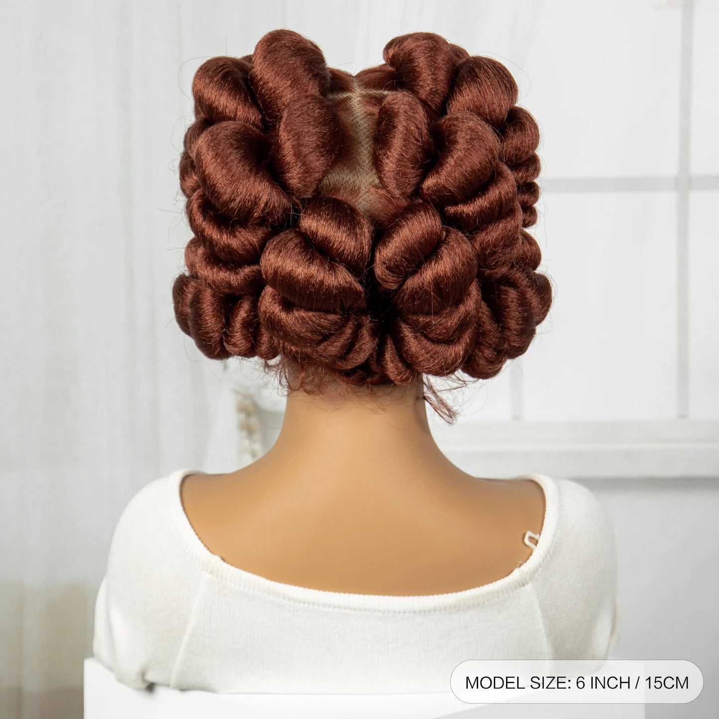 Short Cute Ginger Bantu Knotless Braids Wig | Full Lace Handmade Luxegan
