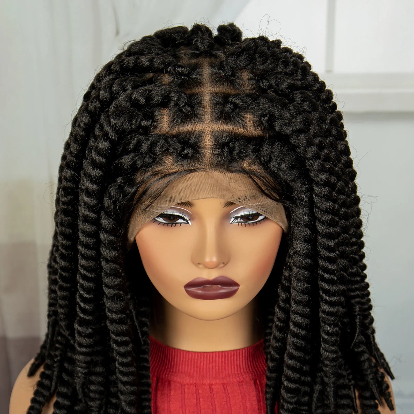 16" Knotless Box Twist Braids Wig | Full Lace | Baby Hair Luxegan