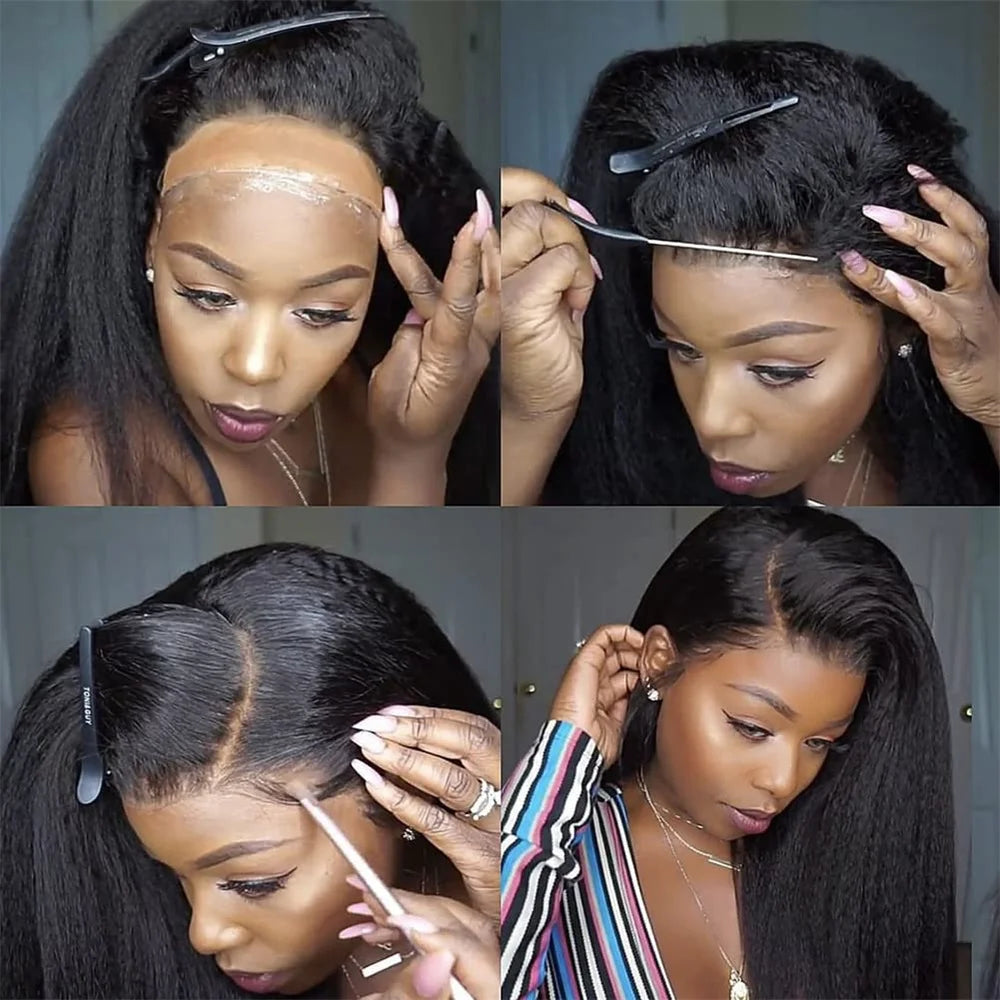 Kinky Straight Human Hair Lace Front Wigs 13x4 Pre Plucked Transparent Remy Hair 12"-30" Brazilian