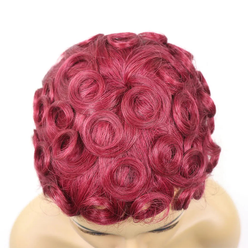99J Burgundy & Natural Black Pixie Cut Wig | 150% Density Glueless Remy Human Hair Bob Luxegan