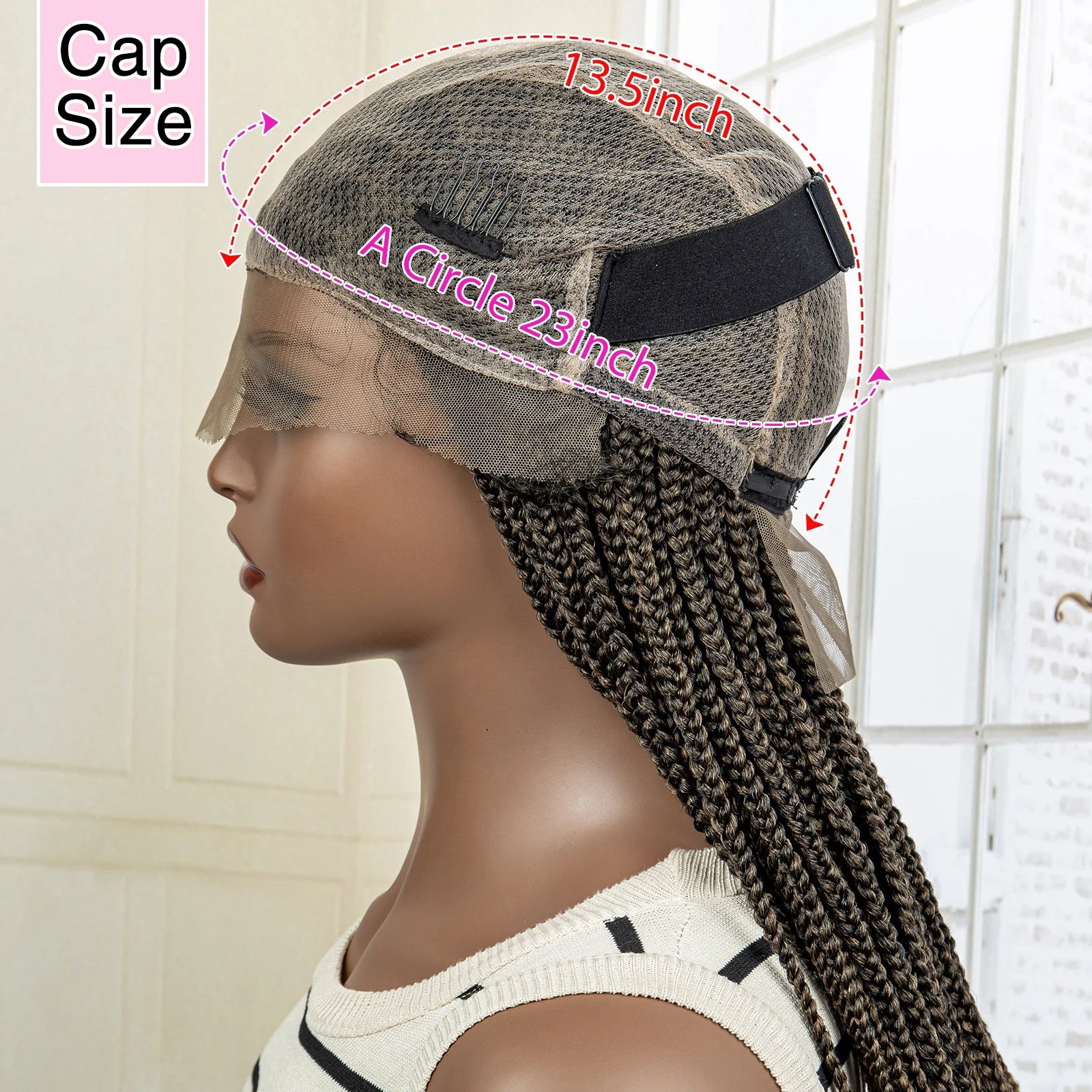 24" Full Lace Knotless Box Braided Wig | Lace Frontal Cornrow Braids | Baby Hair Synthetic Wig for Women Luxegan