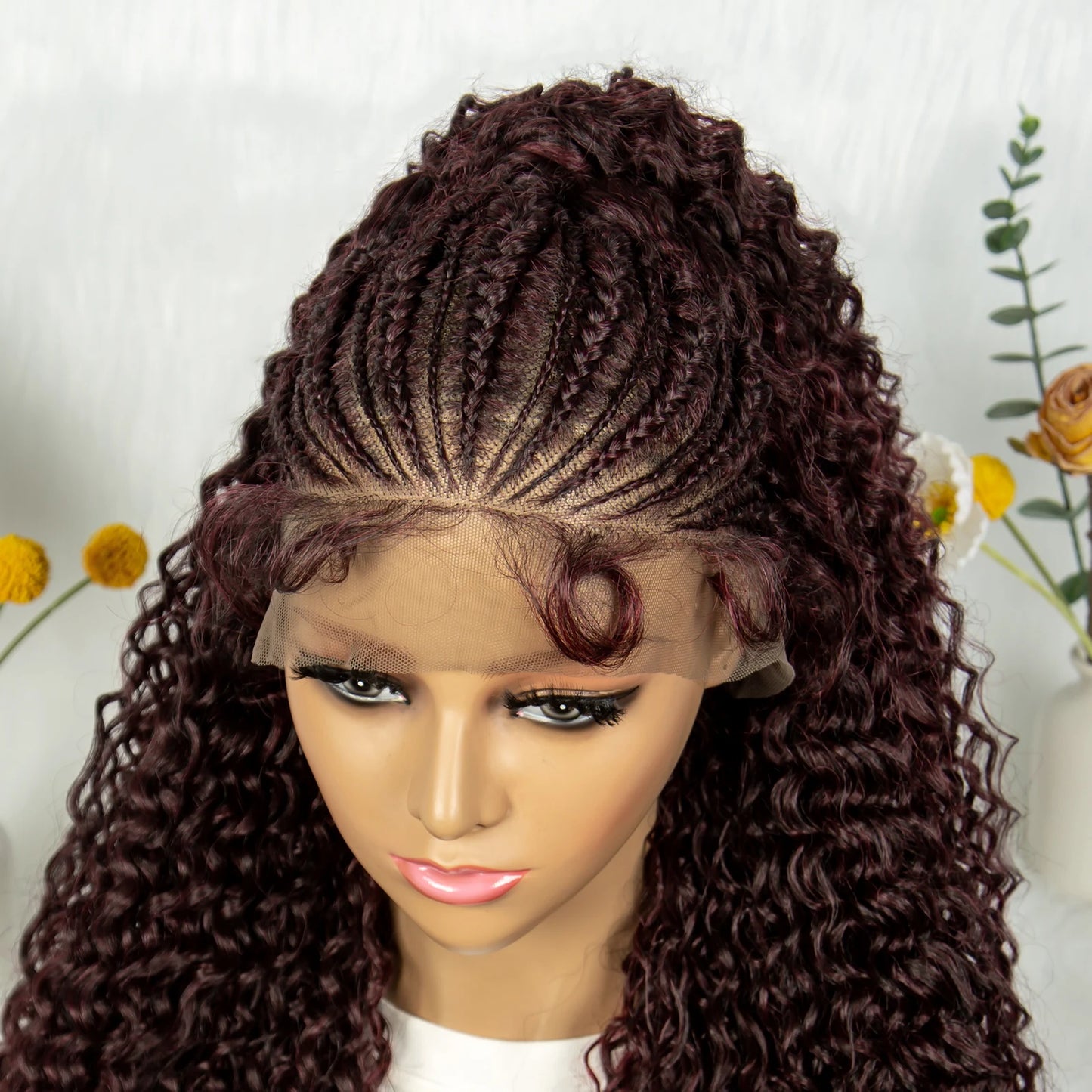 Kima Ombre Cornrow & Curly Ponytail Wig | 13x4 Lace Front | Half Updo | Synthetic Hair | Black Women