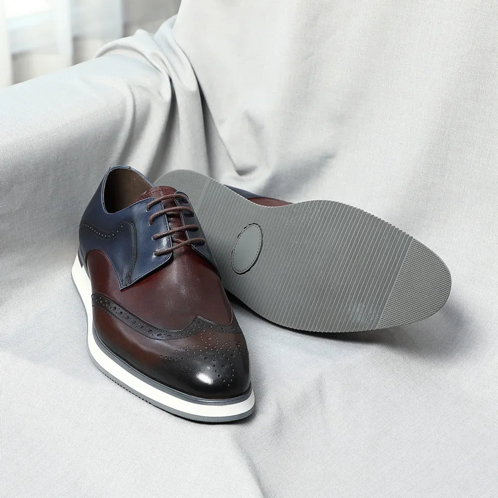 Luxury Men's Real Cow Leather Three-Color Wingtip Derby Shoes | Top Designer Original Casual Sneakers (Breathable) Luxegan