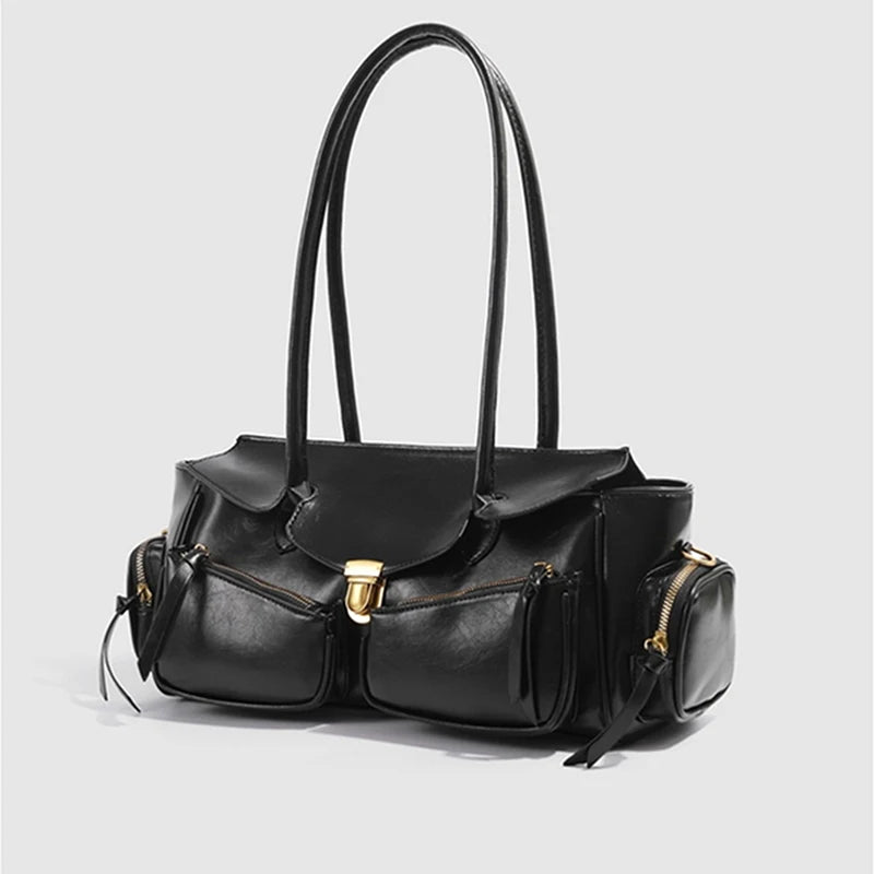 Vintage Underarm Bag for Women | Soft Split Leather Multi-Pocket Shoulder Handbag (Luxury Designer, Half Moon Shape) Luxegan