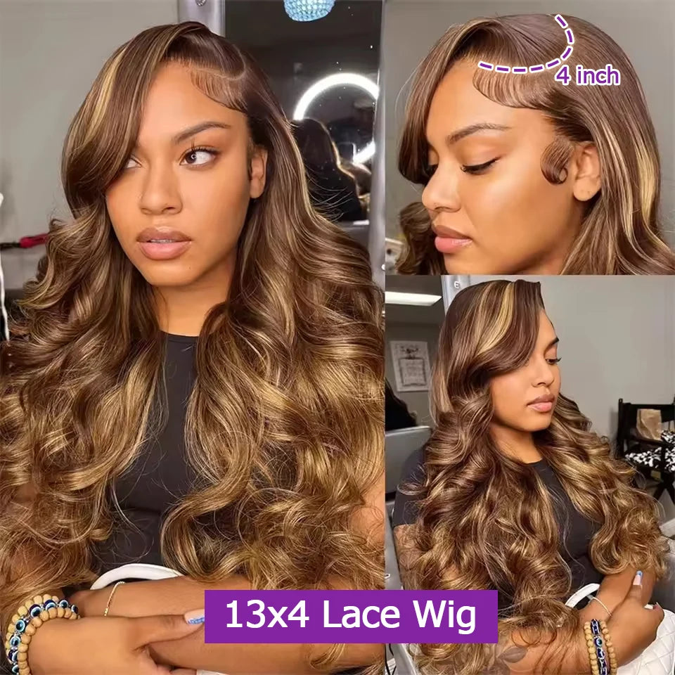 Highlight Ombre 4/27 Lace Front Wig | Honey Blonde Body Wave | Pre-Plucked Baby Hair | HD Lace | 200% Density
