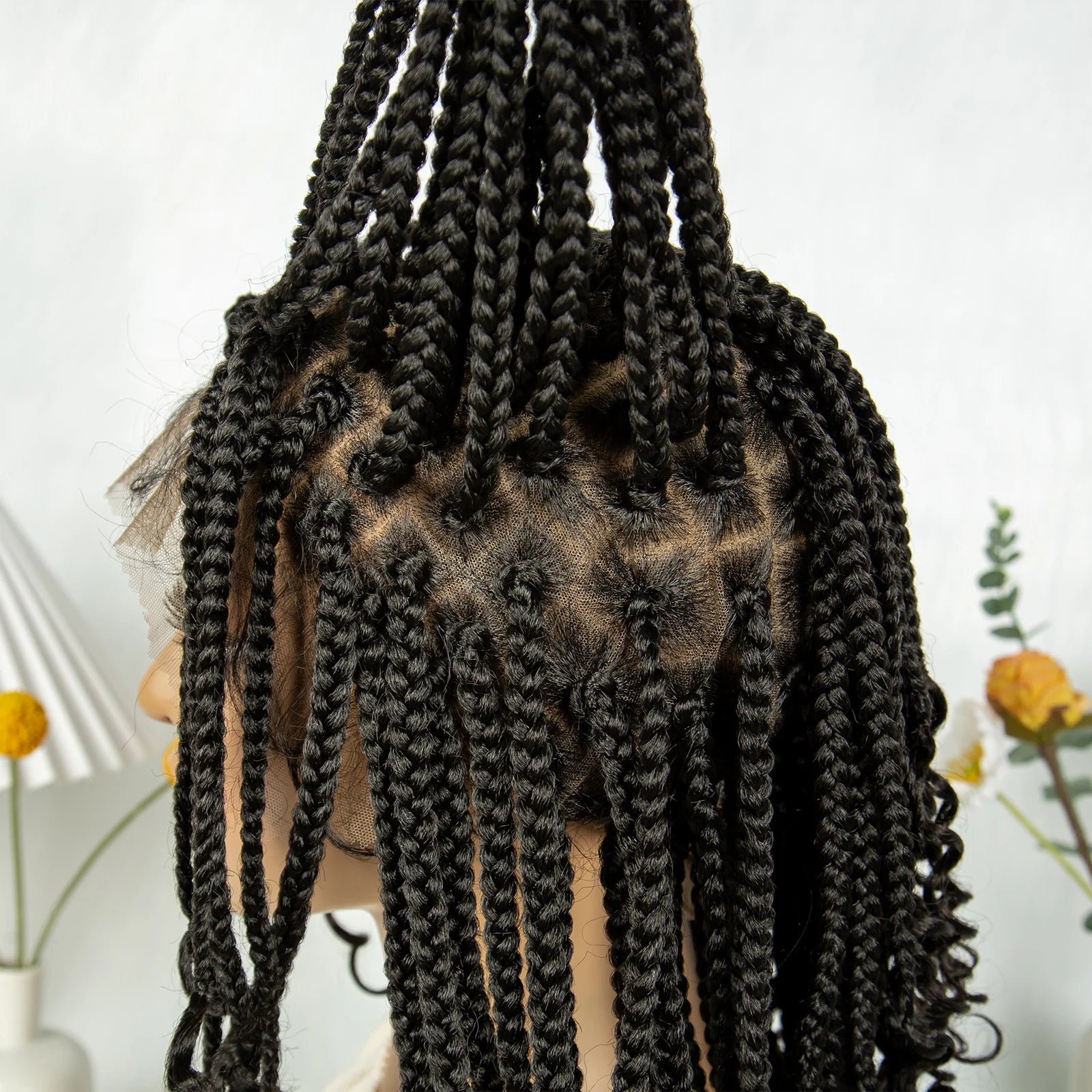 KIMA Short Box Braids Wig | Full Lace Top Cornrows & Curly Ends Luxegan