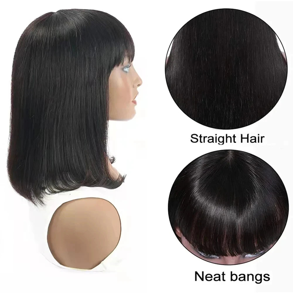 Short Straight Bob Wig with Bangs | "Put On & Go" Human Hair for Black Women (On Sale) Luxegan