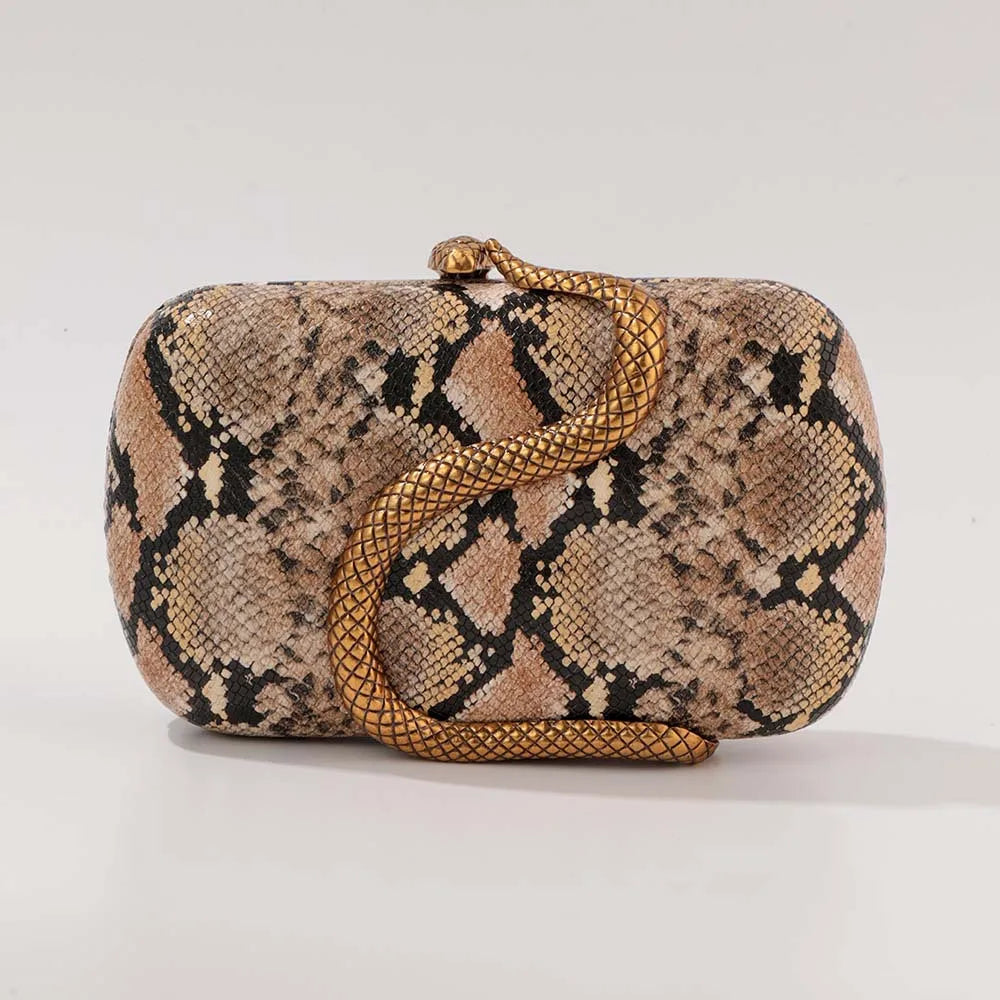 Snake-Texture Crossbody Clutch Bag | Sophisticated Fashionable Designer Dinner Bag | Elegant Luxury Brand Shoulder Purse | "Dignified" Moderate-Hardness PU Handbag for Versatile Styling Luxegan
