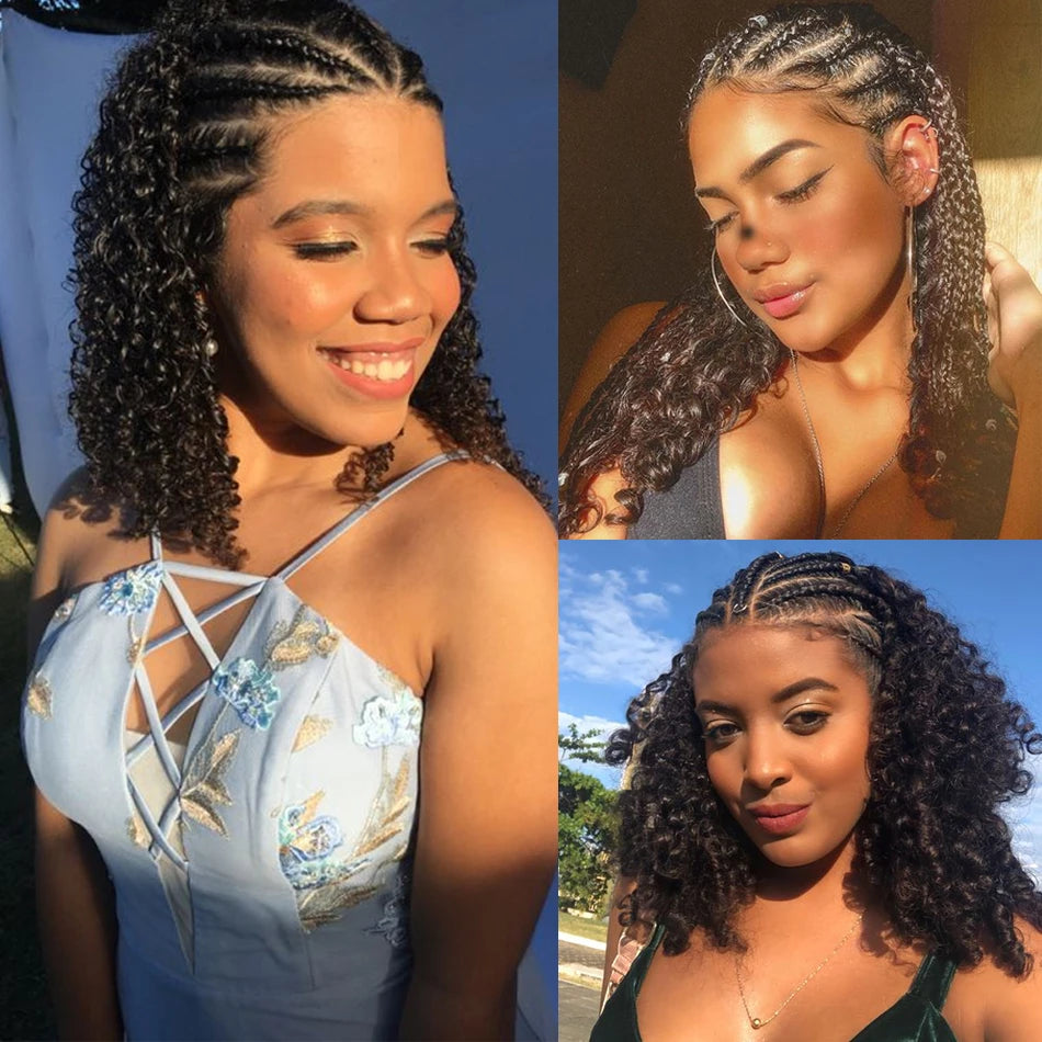 16" Human Hair Bob Braid Wig | Afro Kinky Curly | 250% Density | Remy Hair | Lace Front Luxegan