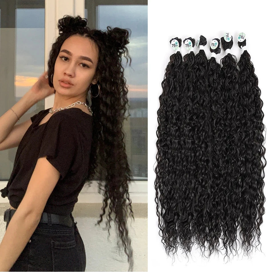 Long Curly Synthetic Hair Bundles | Water Wave Extensions | 28–32 Inches Luxegan
