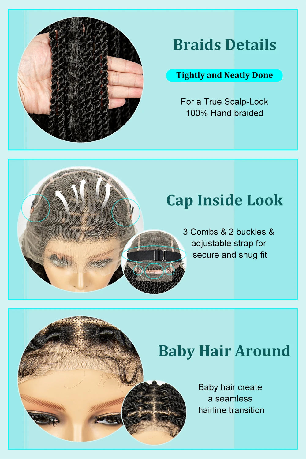 Braided Wigs Knotless Synthetic Box Braided Wigs Full Lace Curly Dreadlocks Wigs Long Length Hair Wig for Black Women