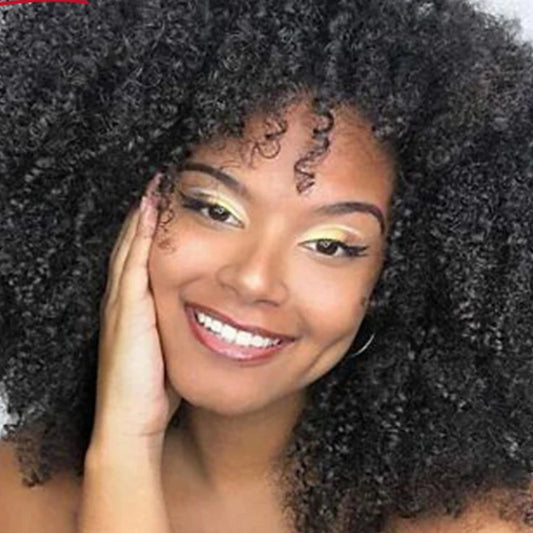 Highlight P4/27 Afro Kinky Curly Human Hair Bob Wig with Bangs - 250% Density Full Machine-Made Glueless Short Wig - 100% Brazilian Remy Human Hair Mix Brown & T1B/30 Jerry Curly Fringe Wig for Women (Fast Shipping) Luxegan
