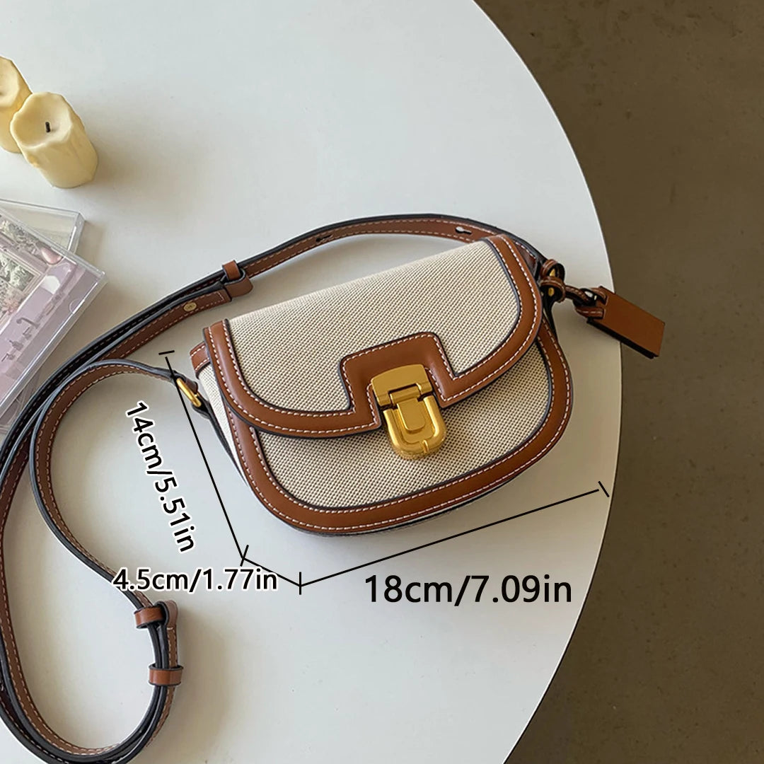 Retro Canvas Patchwork Crossbody Bag | Contrasting Color Saddle Bag