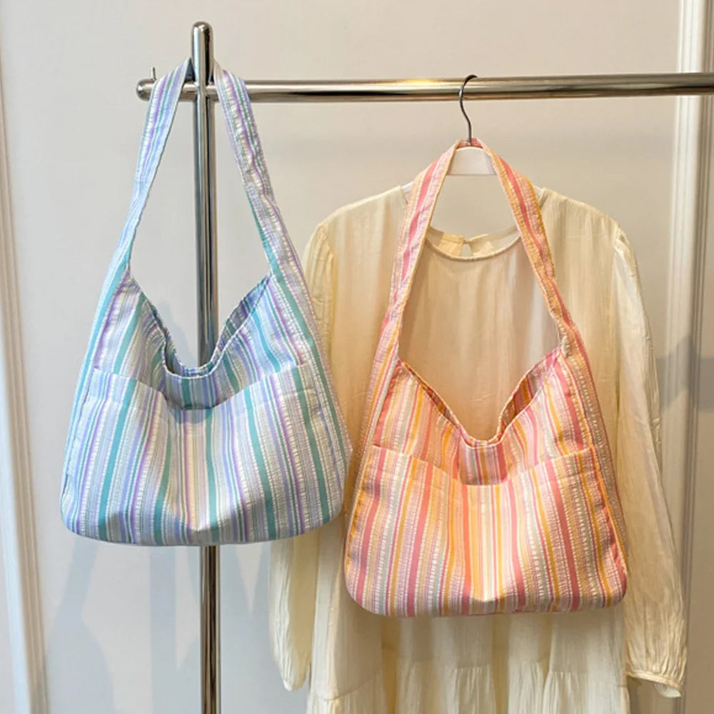 Pleated Striped Cloth Bag | Bento & Storage Bag Luxegan