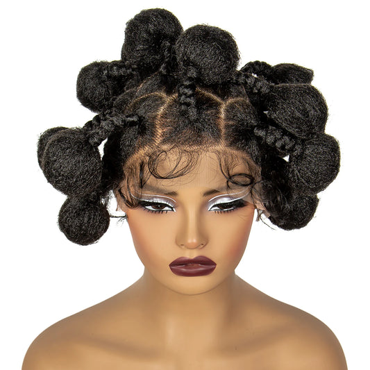 Handmade Bantu Knotless Braids Full Lace Wig | Short Synthetic Braided Wig with Baby Hair for Black Women Luxegan