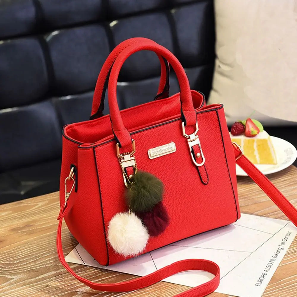 Vintage PU Leather Women's Handbag | Large Capacity Plush Tassel Shoulder Crossbody Messenger Bag (Tote Boston Style, Versatile) Luxegan