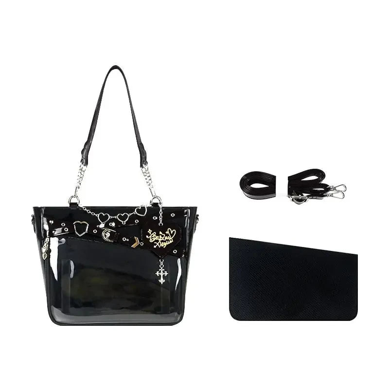 Y2K Aesthetic Underarm Ita Bag | Chic Heart-Shape DIY Display Handbag | Streetwear Girl Transparent Crossbody & Shoulder Bag Luxegan