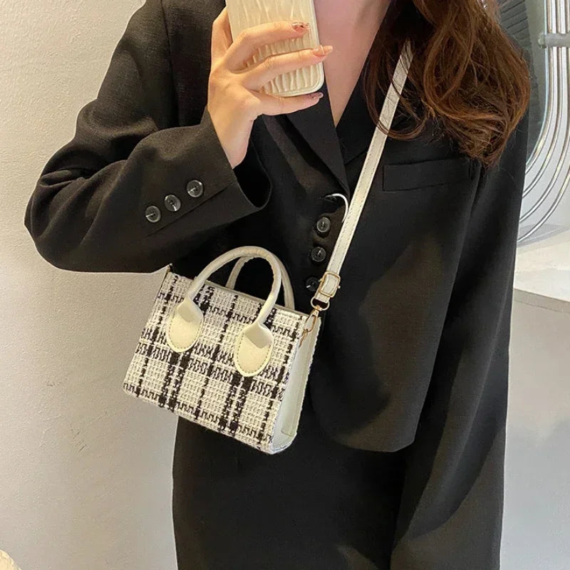 Women's Mini Handbag & Ladies Pouch | Fashion Check Pattern Shoulder Bag & Crossbody Messenger Bag (Lightweight Simple Elegant Tote) Luxegan