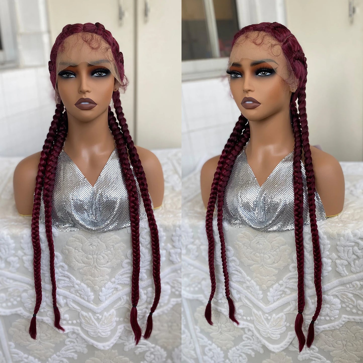 32 Inch Senegalese Twist Lace Front Wig | 4 Twist Cornrow | With Baby Hair | Synthetic Crochet Braids