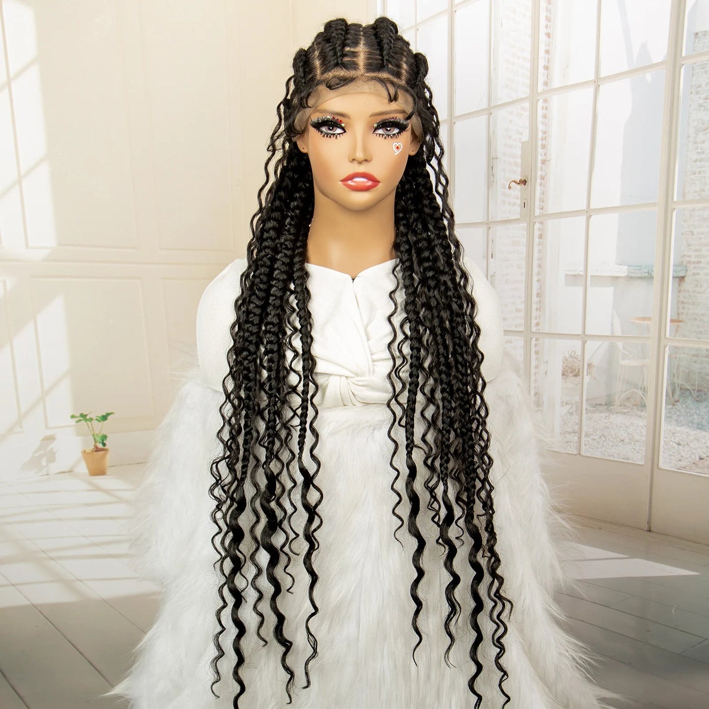 Boho Cornrow & Knotless Box Braids Wig | Full Lace | Kanekalon Hair | Women's Braided Wig Luxegan