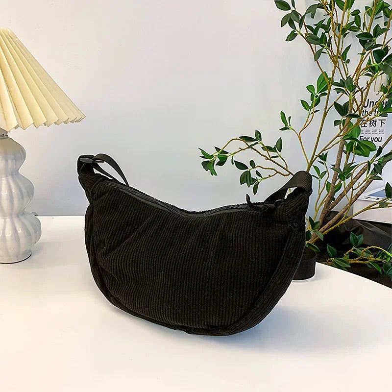Solid Color Corduroy Women's Hobos Shoulder Bag | Retro Casual Female Crossbody Bags | Ladies Daily Travel Handbags Messenger Bag Luxegan
