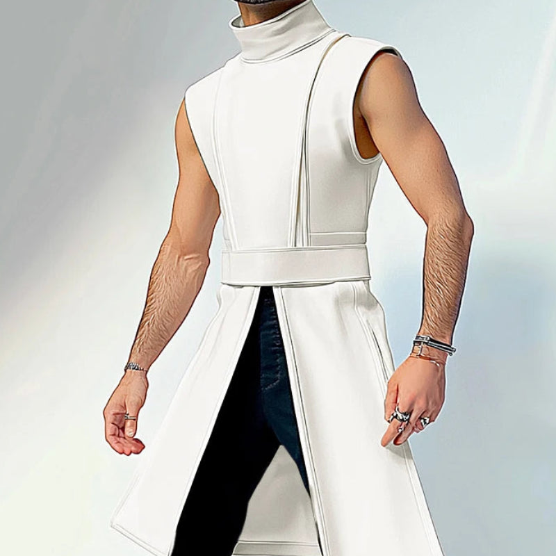 Deconstruction Semi-High Neck Tank Top | Sophisticated City Walk Sleeveless Silhouette | Elegant "Long-Style" Solid Vest | "Dignified" Jersey Knit Streetwear for Radiant Versatile Styling Luxegan