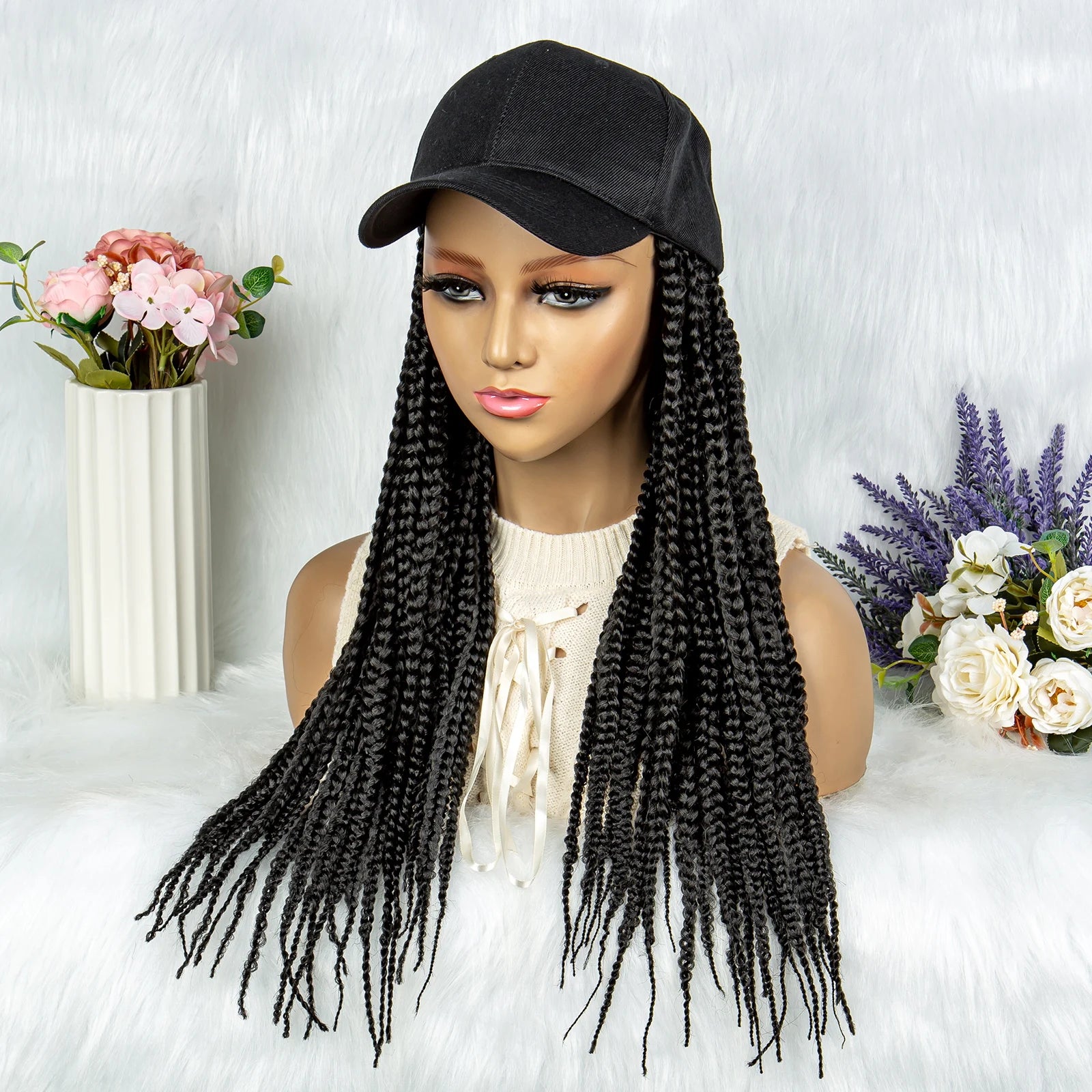 20" Box Braids Baseball Cap Wig | Afro Black Women | Adjustable Hat Wig Luxegan