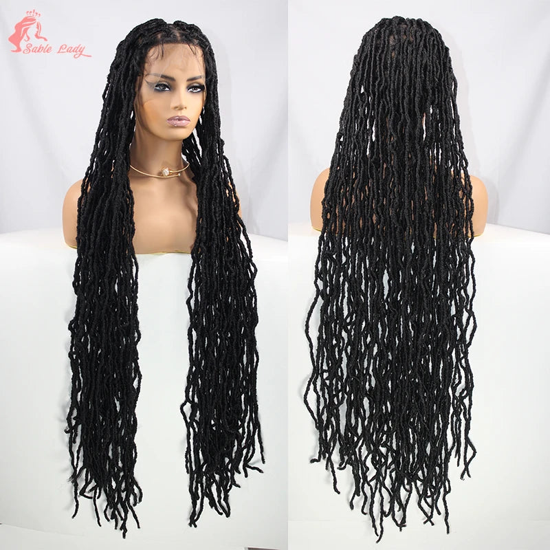 Long 40" Synthetic Knotless Braided Wigs Dreadlock Locs Braids Wigs for Black Women Twist Box Braids Full Lace Front Wig African Luxegan