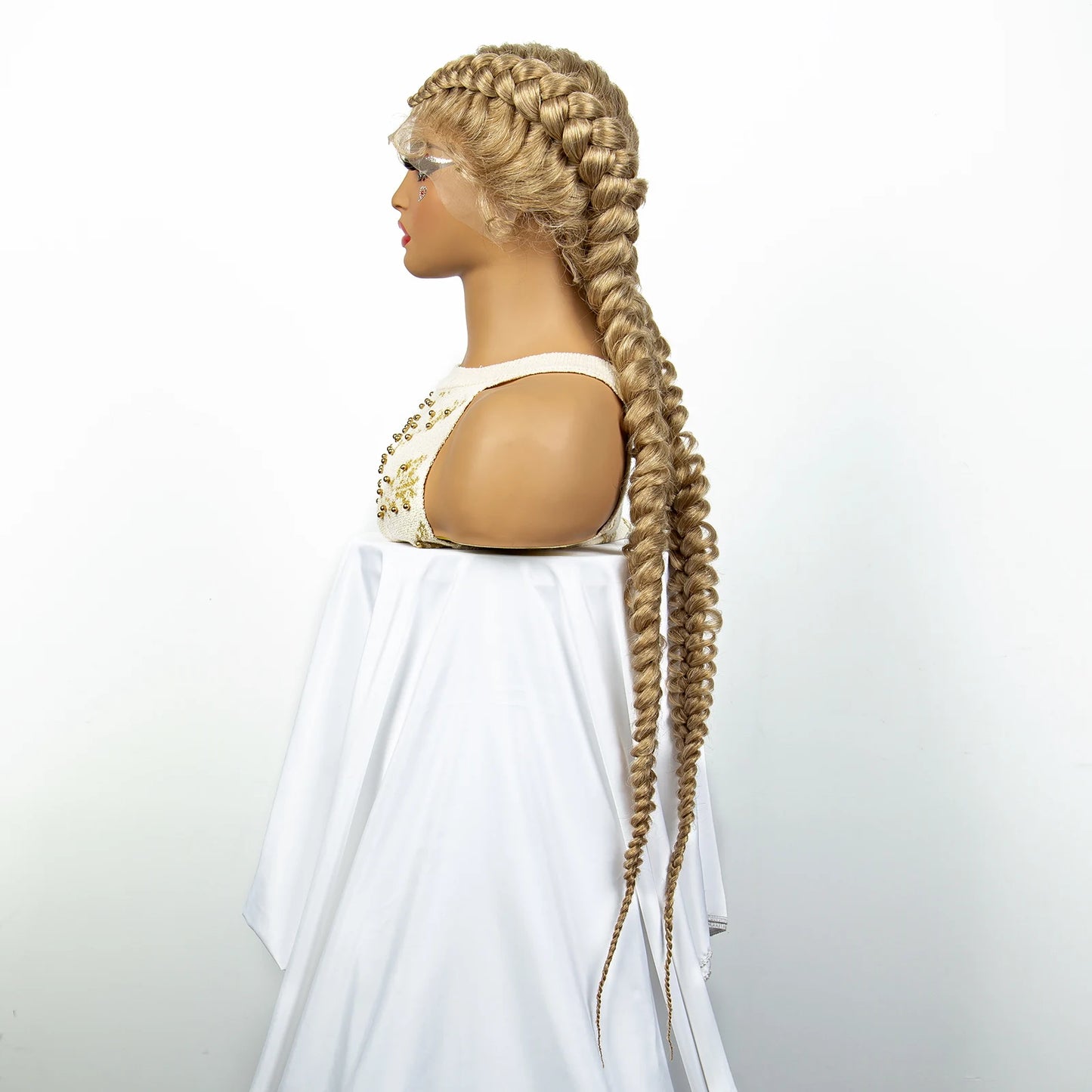 1B/30 Dark Brown Dutch Box Braids Wig | Synthetic Lace Frontal | Fishtail Braids | With Baby Hair | For Black Women