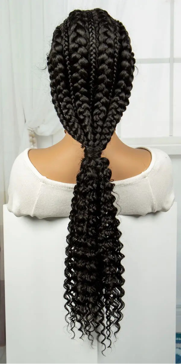 28" Blonde Knotless Cornrow Braids Wig with Curly Ends | Lace Frontal | Baby Hair Luxegan