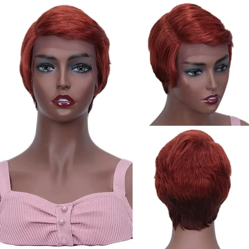 Peruvian Straight Pixie Cut Bob Wig | T-Part Transparent Lace Human Hair (Pre-Plucked Hairline) Luxegan