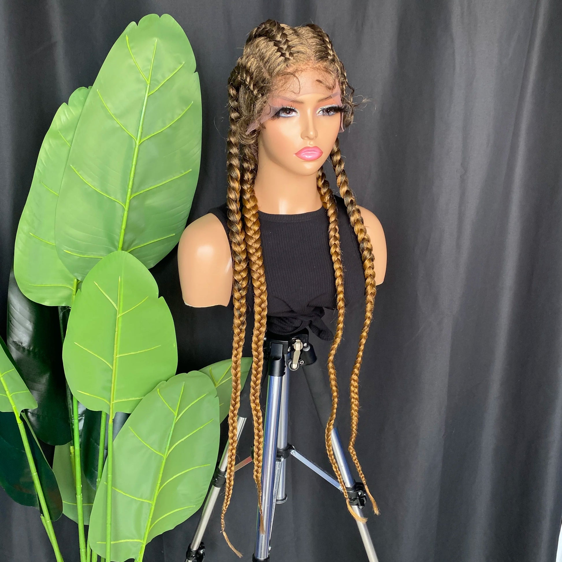 34" Blonde 4x Braids Wig | Double Dutch Cornrows & Twist Braids | Baby Hair | Synthetic Luxegan