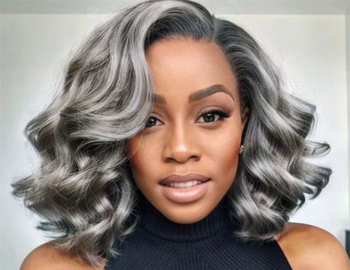 10 Inch Salt & Pepper Body Wave Short Bob Wig | 5x5 Glueless Closure Wig Human Hair (Transparent Lace Frontal for Black Women) Luxegan
