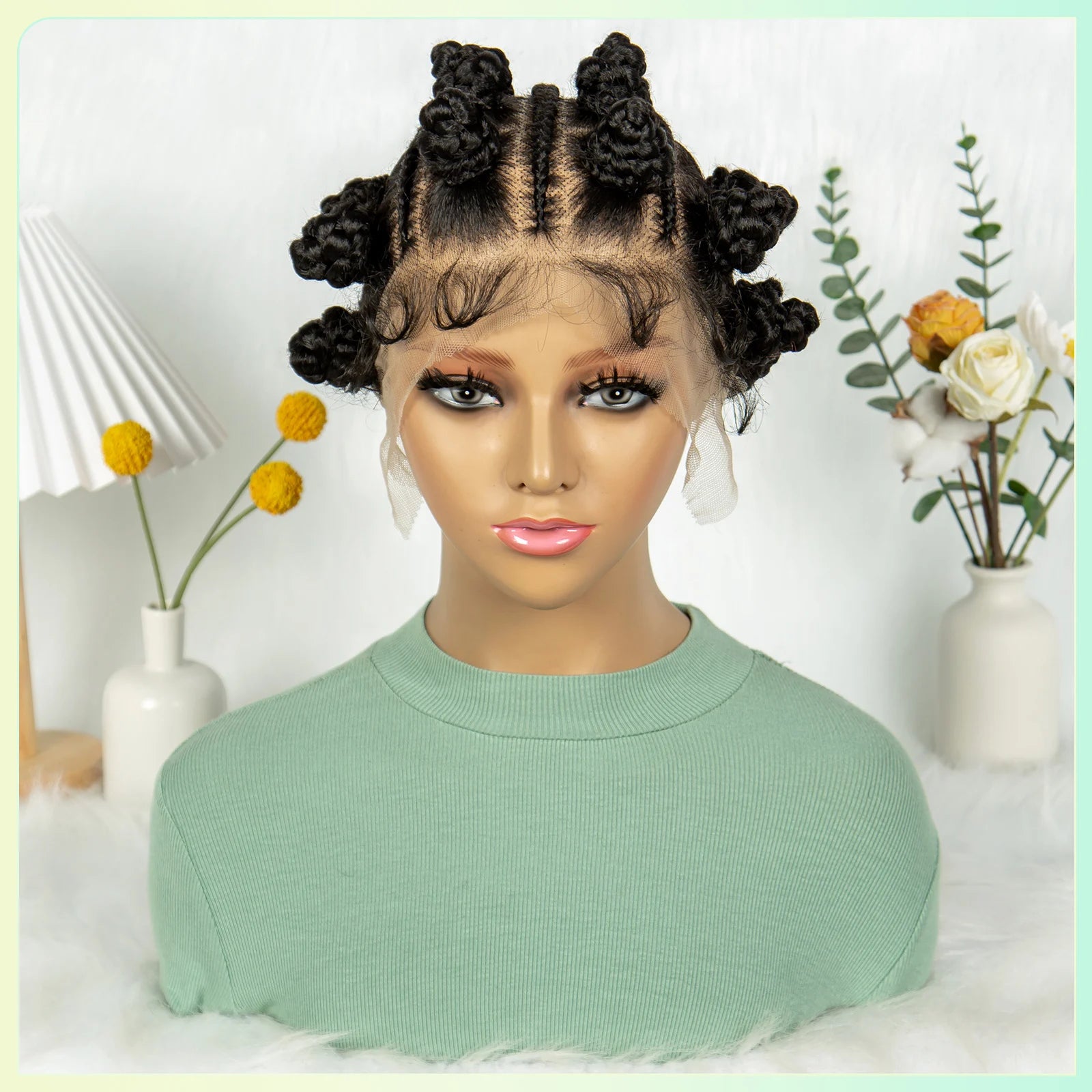 Short Bantu Knot Braided Wig | Full Lace | Synthetic Hair | Baby Hairs | Cute Braids for Black Women