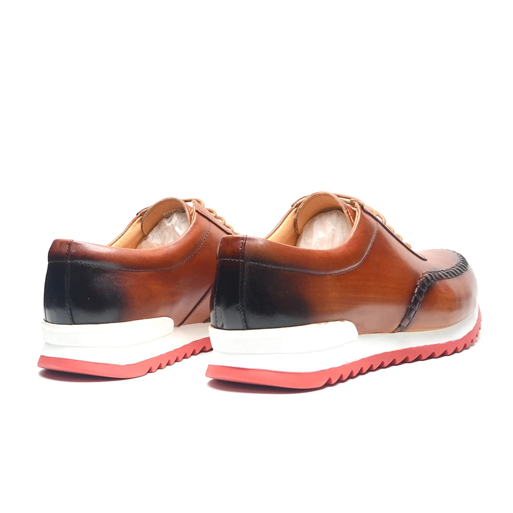 Classy Men's Genuine Leather Low Top Sneakers | Red Bottom Lace-Up Casual Dress Shoes (Breathable) Luxegan