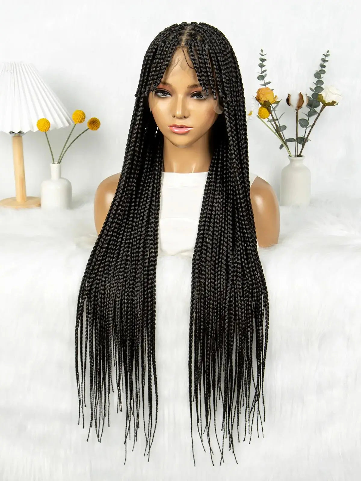 Box Braids & Fulani Braids Full Lace Wig with Bangs | Synthetic Braided Wig for African Women
