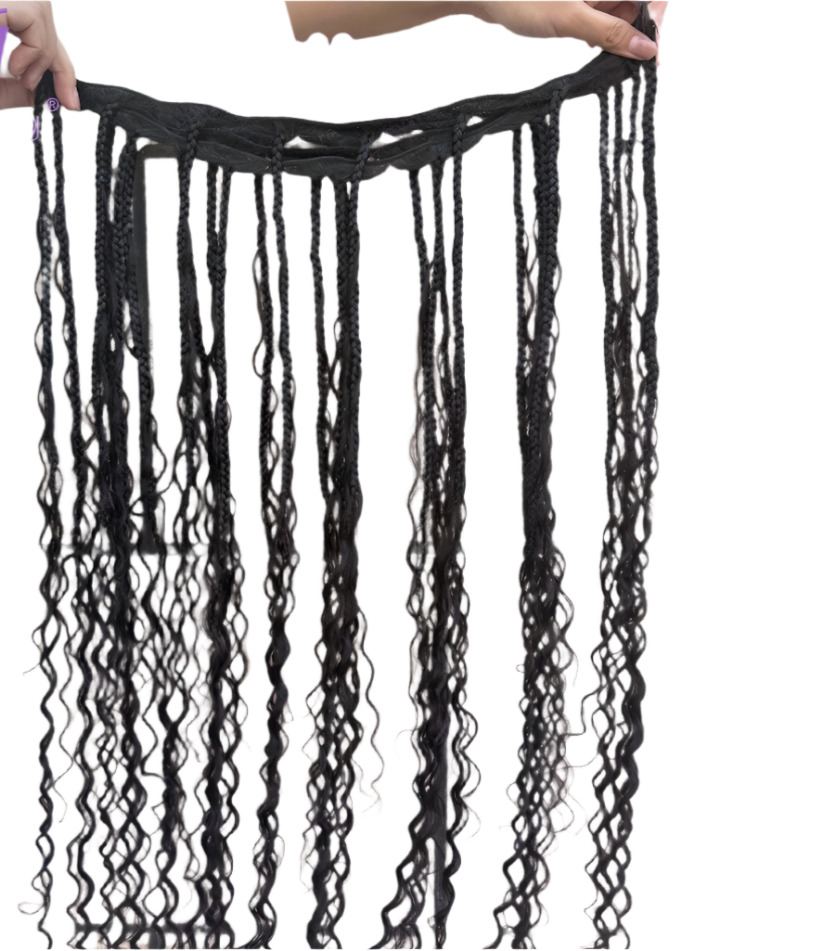 Boho Box Braids Crochet Human Hair Extensions | Curly Weave Bundles | Brazilian Hair | Natural Black | For Braiding & Styling Luxegan