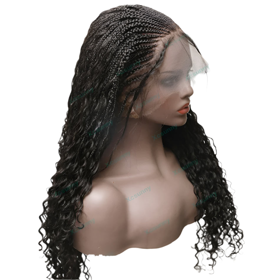 Knotless Boho Braids Full Lace Wig | Curly Human Hair | Transparent Lace | Pre-Plucked | Burmese Hair