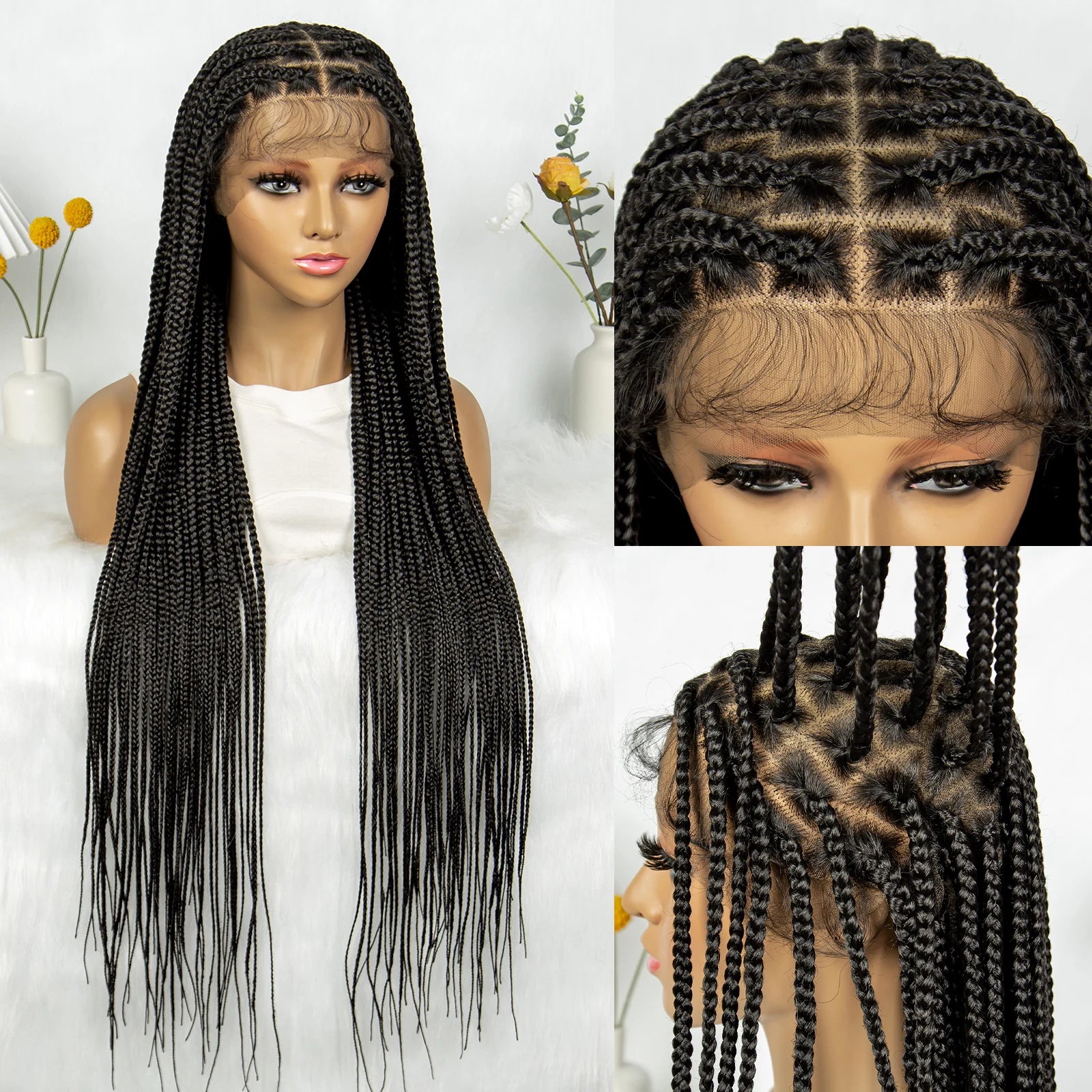 Full Lace Twisted & Box Braids Wig | Cornrow Accents Luxegan