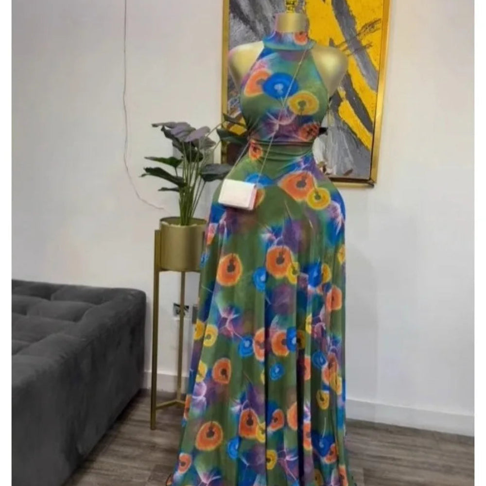 Floral Print Off-Shoulder Mermaid Maxi Dress – Belted, Floor-Length Luxegan