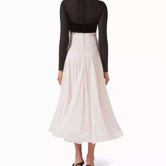 Floral Crystal A-Line Prom Dress | Boat Neck Full Sleeve Tea-Length Evening Gown Luxegan