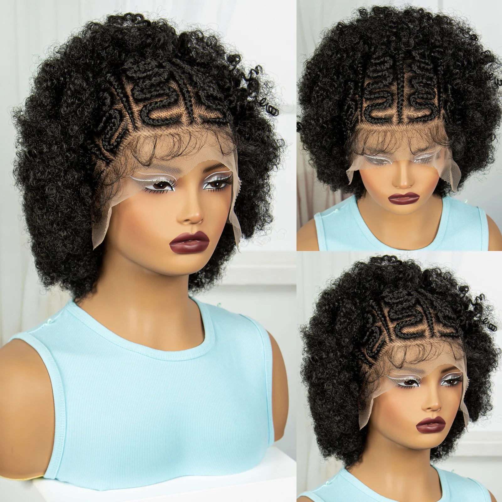 Afro Kinky Curly Cornrow Braids Wig | Transparent Full Lace | Baby Hair Luxegan